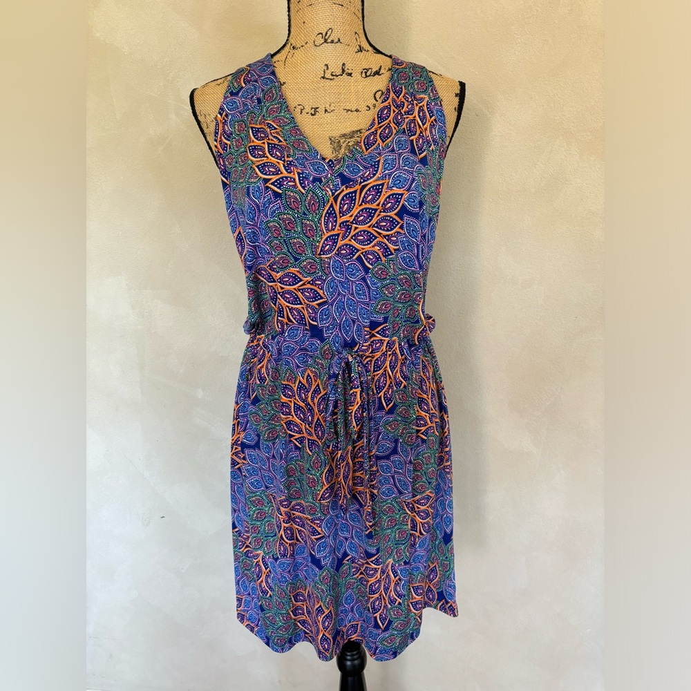 Veronica M peacock print racer back dress